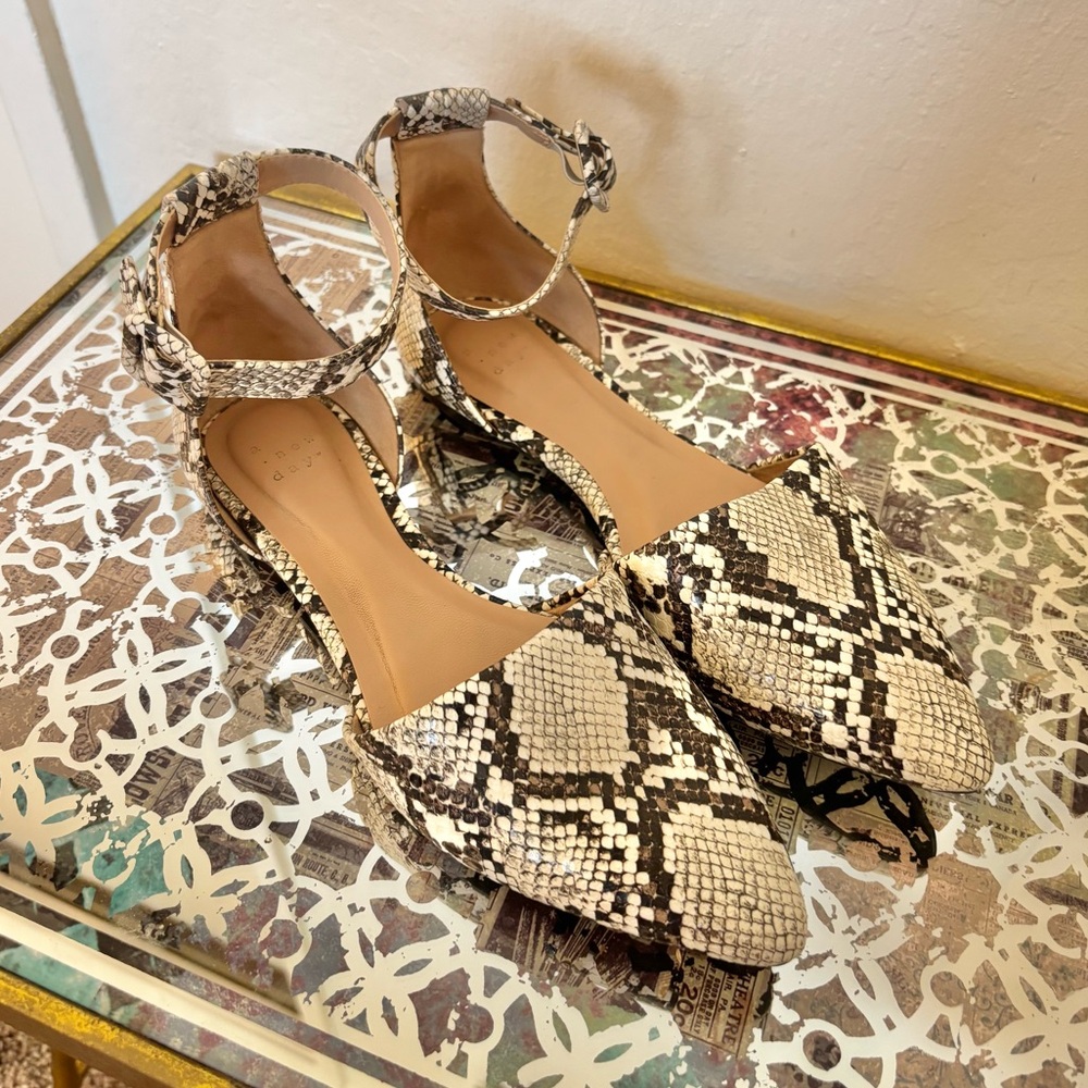 A New Day Snakeskin Patterned Women's Pointed Toe and Ankle Strap Flats